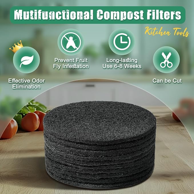 6.7 Inch Charcoal Filters for 10 Pack Kitchen Countertop Compost Bins - Image 3