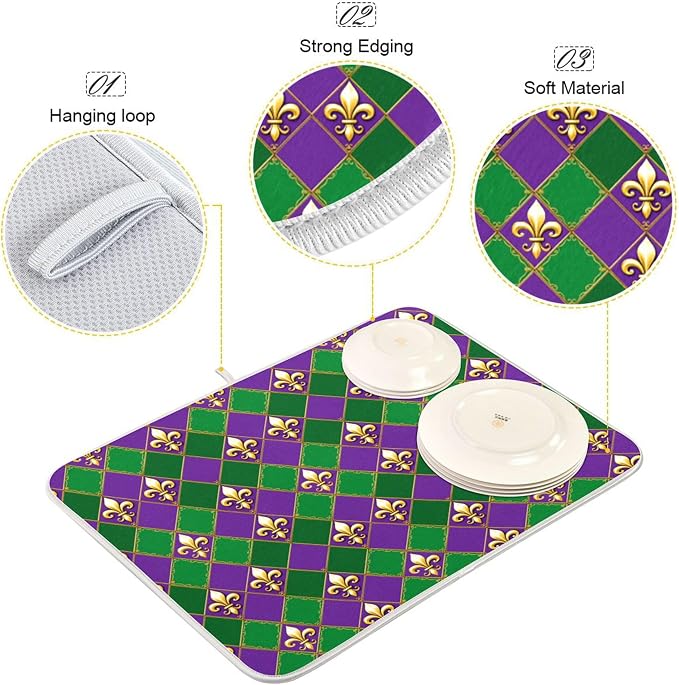 Happy Mardi Gras Purple Green Dish Drying Mat - Image 4