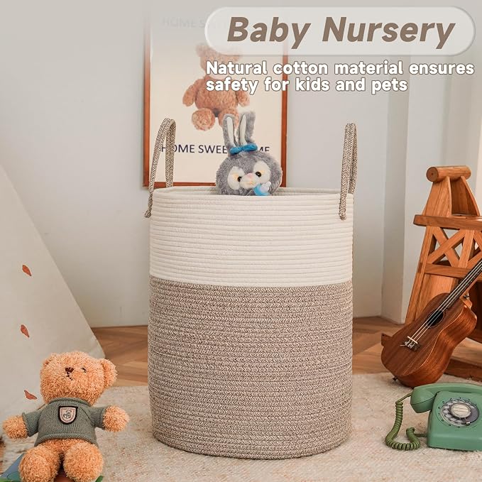 Large Woven Laundry Basket Hamper, 100L Cotton Rope Storage Bin - Image 2