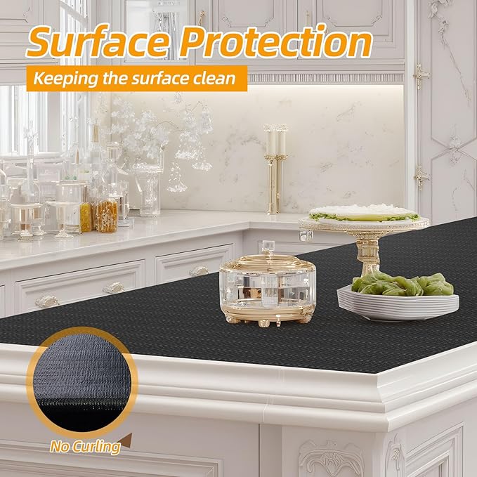 Shelf and Drawer Liner for Kitchen Cabinets Non-Adhesive, Strong Grip Non-Slip Thickened Cabinet Liners for Shelves, Waterproof Mats for Dresser Cupboard, Black, 17 in x 30 Feet