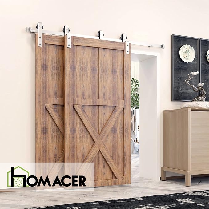 Homacer Brushed Nickel Single Track Bypass Sliding Barn Door Hardware Kit - Image 2