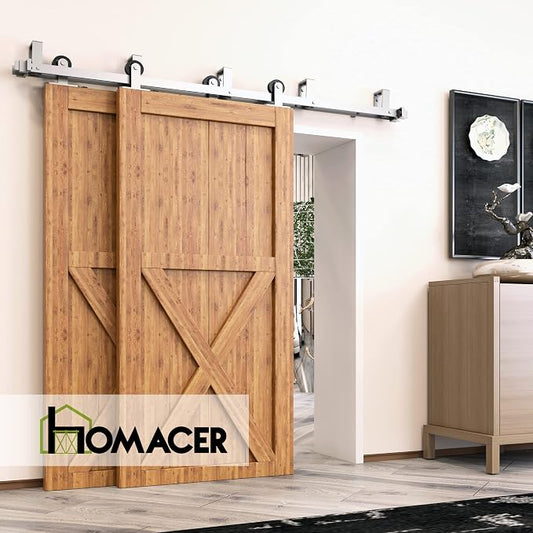 Homacer Brushed Nickel Double Track U-Shape Bypass Sliding Barn Door Hardware - Image 2