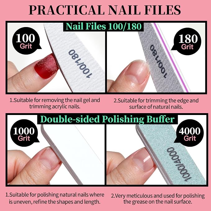 FANDAMEI Manicure Kit, Nail Files 100/180, Cuticle Nippers, Nail Buffer Block - Image 3
