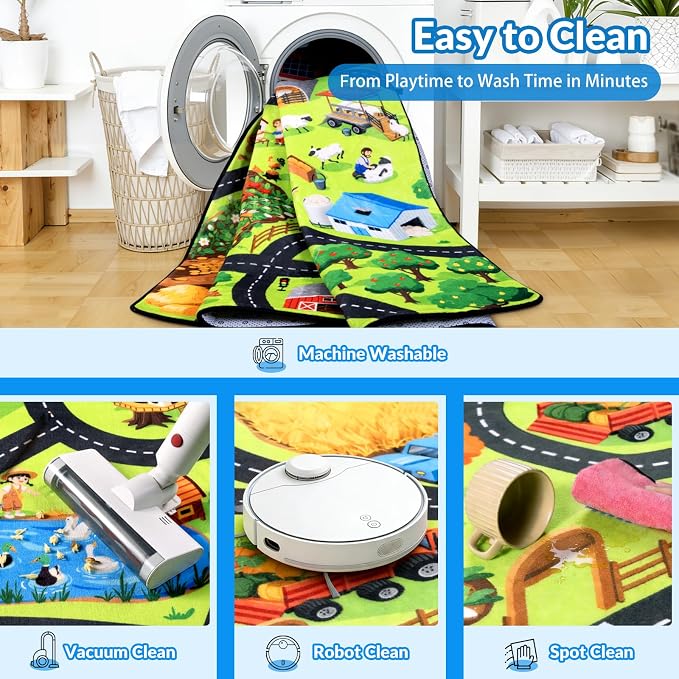 Kids Rug, Fun Farm Car Rugs for Kids' Toy Cars, 4x6 FT Extra Thick Toddler Car - Image 7