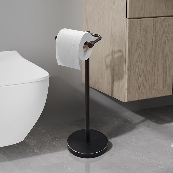 Toilet Paper Holder Stand, Post Pivoting Design Free Standing Toilet Paper - Image 2
