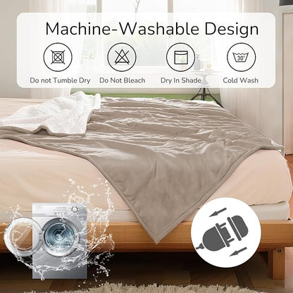 Electric Heated Blanket Queen Size 84"x90" - Dual-Sided with Microplush & Sherpa Fabric, 4 Heat Settings & 10 Hours Auto Off, Dual Controller, Machine Washable - Light Brown
