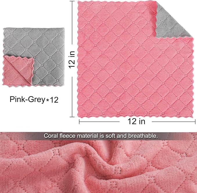 12 Pack Kitchen Cloth Dish Towels, 12x12 inch Soft Premium Dishcloths, - Image 2