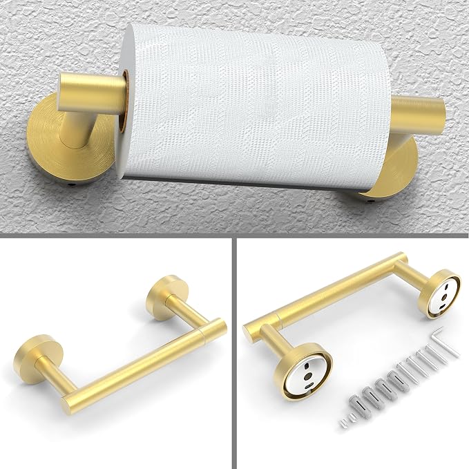 Gold Toilet Paper Holder & Towel Ring SUS304 Stainless Steel 2pc Bathroom - Image 4