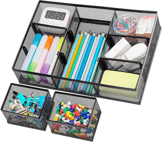 Marbrasse 3 Packs Desk Drawer Organizers, Metal Mesh Dividers Desk Drawer by Marbrasse