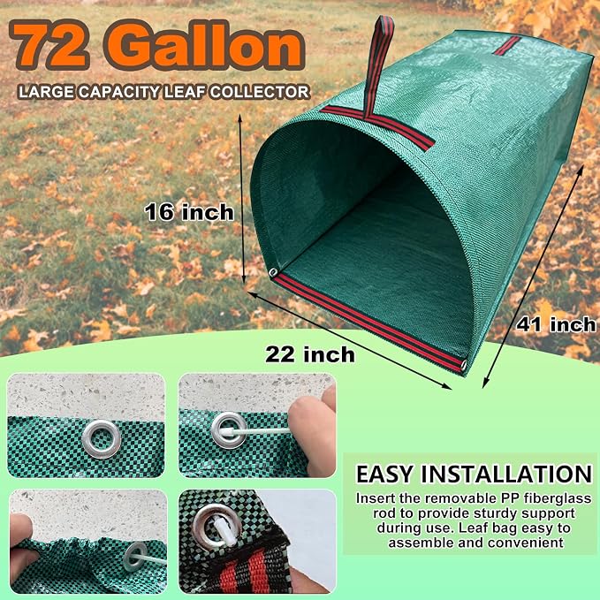 72 Gallon Leaf Collector, Reusable Yard Dustpan-Type Garden Bag, Heavy Leaf - Image 2