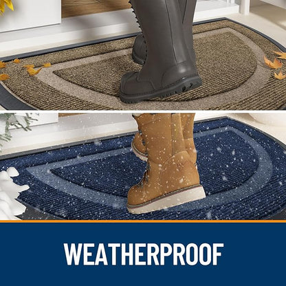 OLANLY Half Circle Door Mat Indoor Outdoor Entrance Welcome, Waterproof All-Season, All-Weather Doormat, Sturdy Natural Rubber, Low Profile, Easy Clean Patio Porch Entryway Mat, 59x35, Grey