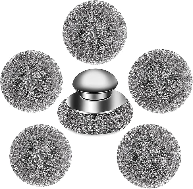 6Pcs Steel Wool Scrubber with Replacement Wire Pads Set, Stainless Steel by VinYanKee