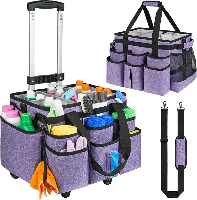 Large Rolling Cleaning Caddy Bag by ZIOZERTT