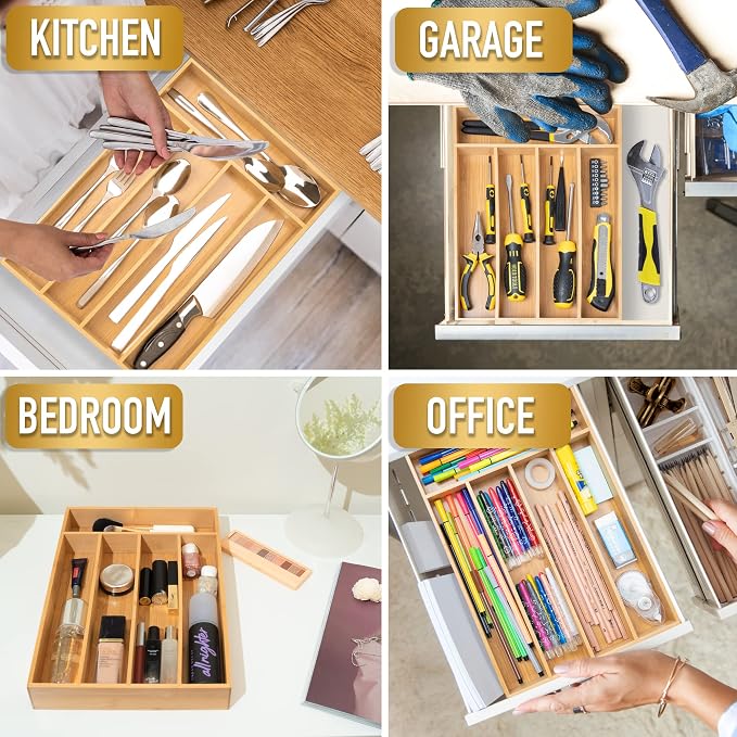 Silverware Organizer Bamboo Kitchen Drawer Organizer Utensil Organizer - Image 6