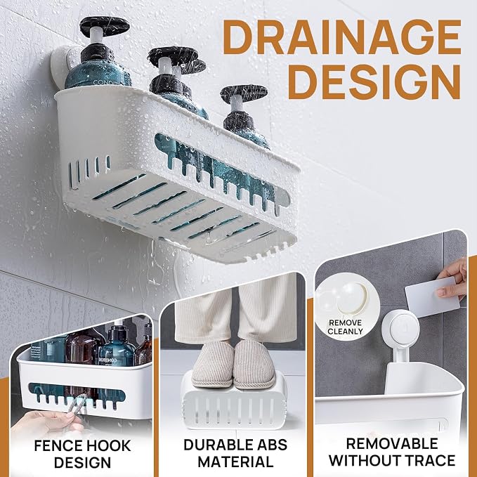 LEVERLOC Shower Caddy Suction Cup Shower Shelves Basket Pack of 2 One Second - Image 5