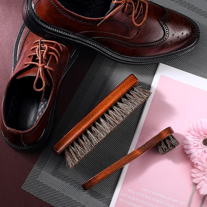 2 Pcs Horsehair Shoe Brush Kit Polishing Daubers Applicators Leather Care - Image 6
