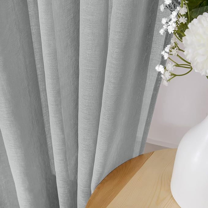 Tollpiz Sheer Curtains Linen Textured Living Room Curtain Sheers Light - Image 3