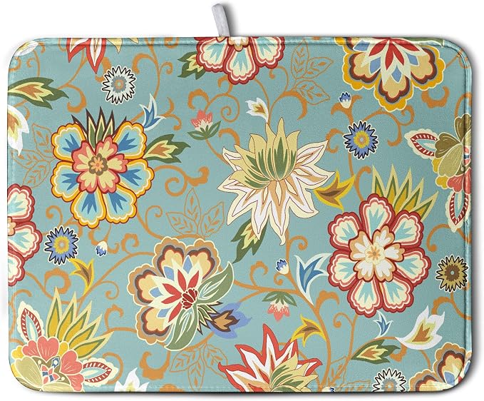 Boho Floral Kitchen Dish Drying Mat by Kwlegh