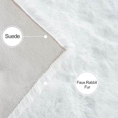 White Shag Round Rugs 8ft for Dining Room Table Faux Bunny Machine Washable Fur Area Rugs for Bedroom Living Room Nursery Circle Rug