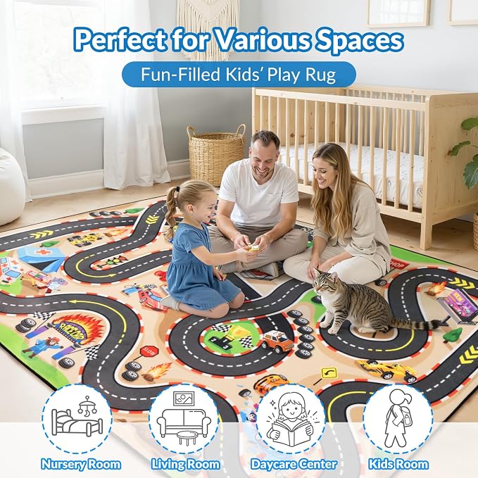 Kids Rug, Race Track Baby Play Mats, 6x9 FT Race Car Rug - Image 6
