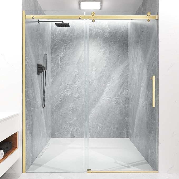 Frameless Sliding Shower Door 56-60" W x 72" H, 5/16" Heavy Duty Tempered Glass by Unknown