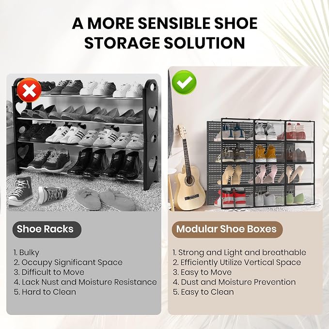 12 Pack XXX-Large Modular Clear Plastic Stackable Shoe Storage Organizer - Image 6
