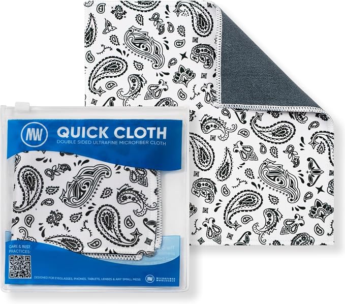 Quick Cloth Microfiber Glasses Cleaning Cloths – 8x8, Paisley White, 1 Pack by MicrofiberWholesale
