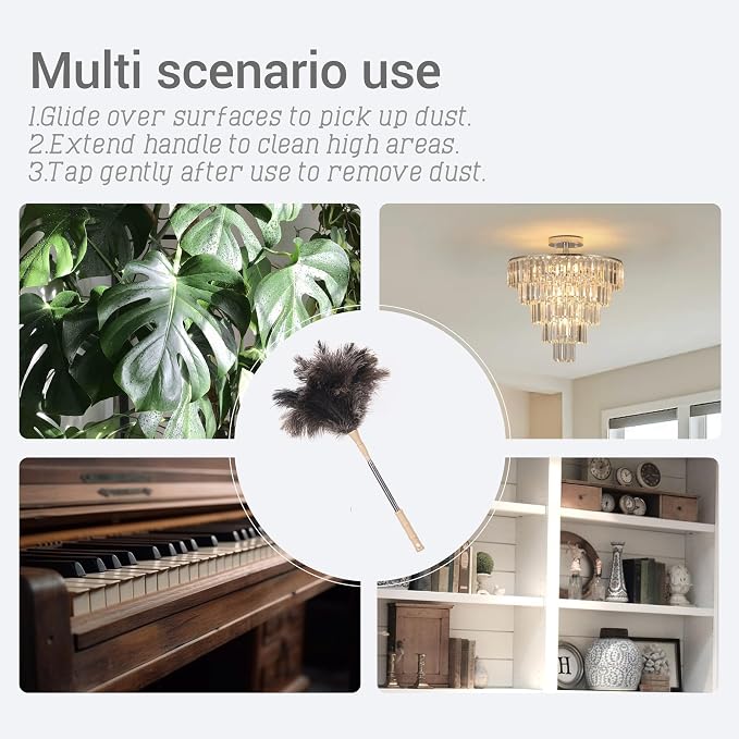 Extendable Ostrich Feather Duster, Natural Ostrich Feathers Long Handle Duster - Image 7