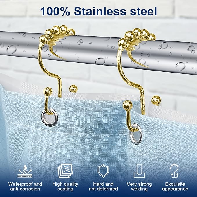 Shower Curtain Hooks, Sturdy Stainless Steel Double Sided Shower Hooks Rings - Image 2