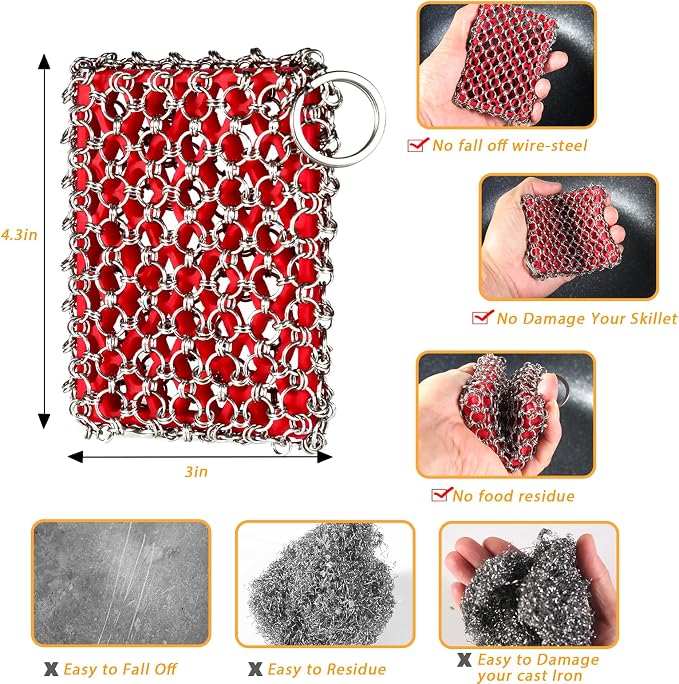 TEZZ Cast Iron Scrubber, Skillet Chainmail Scrubber - Image 6