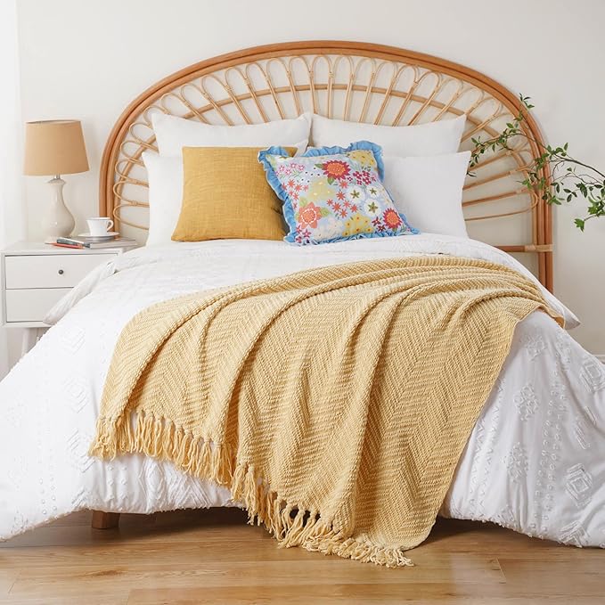 BATTILO HOME Gold Throw Blanket for Couch, Fall Decor Blankets & Throws, Fall Throw Blanket for Autumn Halloween Decoration, Yellow Throw Blankets for Bed Sofa, 50"x60"