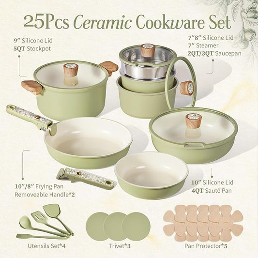 CAROTE 25-Piece Ceramic Cookware Set, Nonstick Pots and Pans Set - Image 2