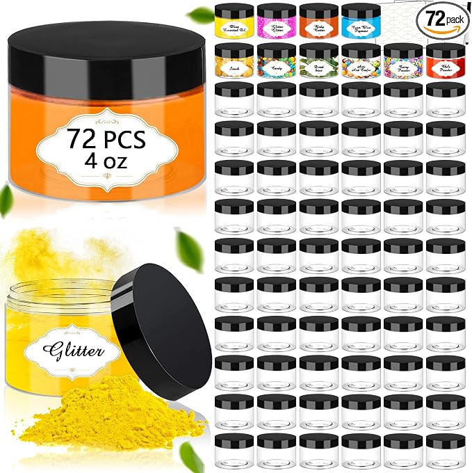 Plastic Jars with Lids, 4 OZ Slime Containers 72 Pcs Empty Clear Plastic Jars by PeacePeo