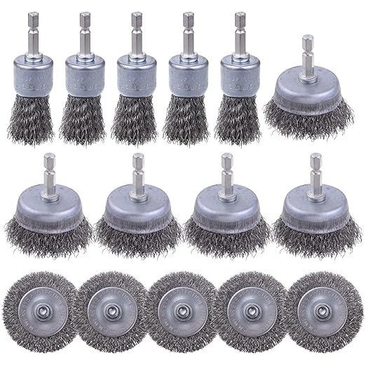 15 Pack Carbon Steel Wire Wheel Brush, Rocaris Cup Brush, Wheel Brush, Pen by Rocaris