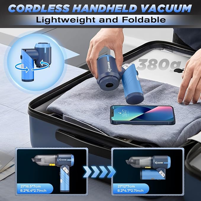 Saker Portable Car Vacuum Cleaner Cordless High Power 17000PA 3 in 1 Foldable - Image 7