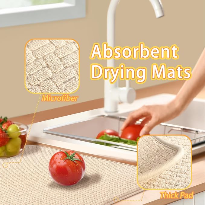 2 Pcs XXL Dish Drying Mats, Absorbent Microfiber Drainer Mat, Large Size 24×17" - Image 4