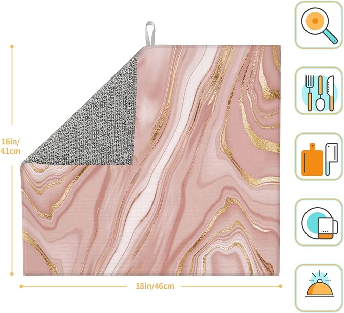 Pink Golden Marble Dish Drying Mat - Image 2