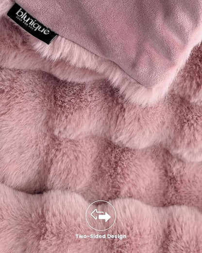 Ultra Soft Cozy Faux Fur Throw Blanket, Fuzzy Plush Thick Bubble Blanket, Oversize Luxury Fluffy Blanket for Couch, Bed, and Living Room, 60x80 Inches, Pink