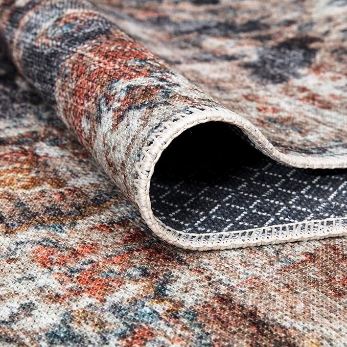 Bloom Rugs Washable Non-Slip 9' x 12' Rug - Orange/Black Traditional Area Rug for Living Room, Bedroom, Dining Room, and Kitchen - Exact Size: 9' x 12'