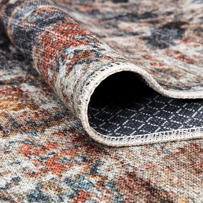 Bloom Rugs Washable Non-Slip 9' x 12' Rug - Orange/Black Traditional Area Rug for Living Room, Bedroom, Dining Room, and Kitchen - Exact Size: 9' x 12'