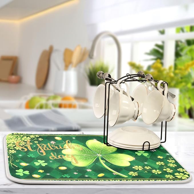 St Patrick's Day Clovers Green Dish Drying Mat 18x24 - Image 5
