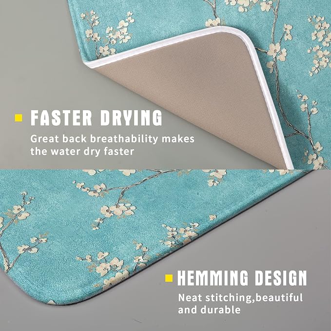Teal Turquoise Dish Drying Mat for Kitchen Counter Spring Floral Drying Mat 16 - Image 3