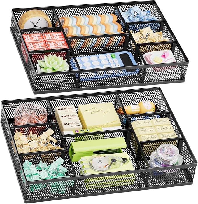 Marbrasse 2 Pack Desk Drawer Organizer, Mesh Drawer Organizer Tray by Marbrasse