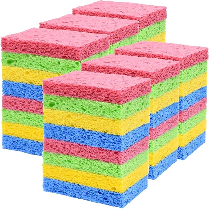 YoleShy 48 Pack Sponges Kitchen Natural Compressed Cellulose Sponges Durable by YoleShy