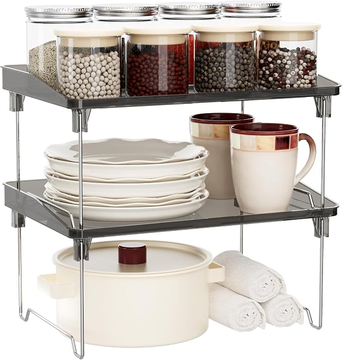 2 Pcs Cabinet Organizer Shelf，Stackable Kitchen Counter Shelves, Spice Rack by STARLATTA