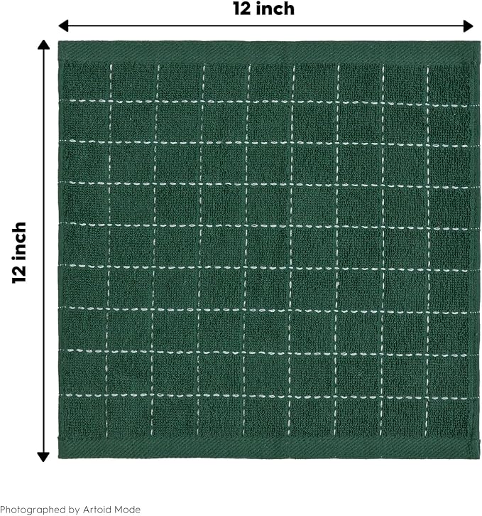 Artoid Mode Checkered Designed Cotton Grey Black Green Terry Kitchen Dish Cloths - Image 7