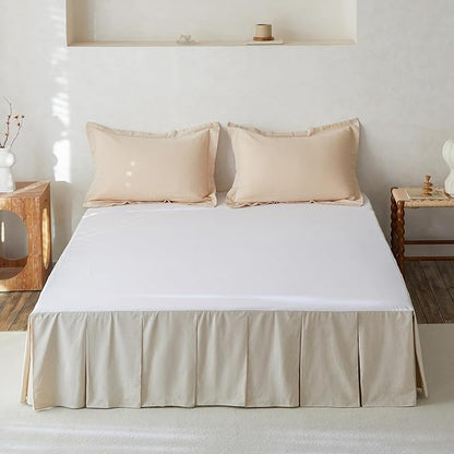 BISELINA French Linen Pleated Bed Skirt, 14" Tailored Draped Natural Linen-Cotton Blend Basic Dust Border Soft Comfort Farmhouse Bedding (14" Queen, Linen)