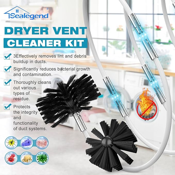 Sealegend 30 Feet Dryer Vent Cleaner Kit, Lint Remover, 2×Upgraded Flexible - Image 2