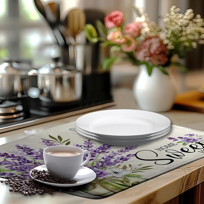 Spring Lavender Floral Dish Drying Mats Spring Summer Dish Mat Purple Flowers - Image 6