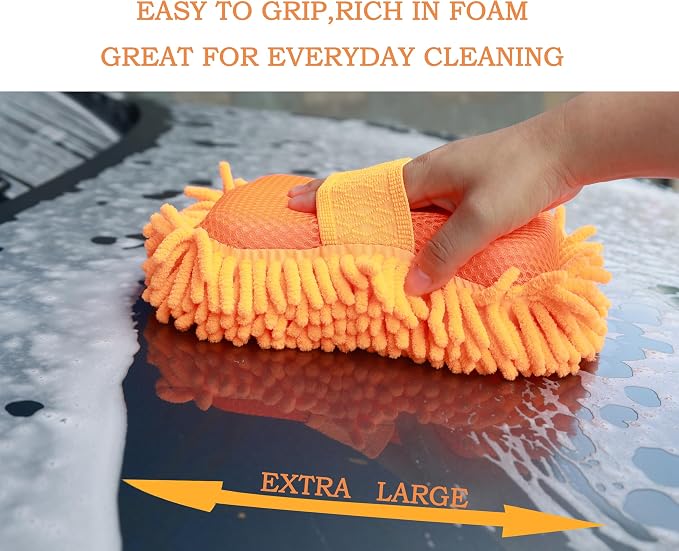 Microfiber Car Wash Sponge-Non-Scratch Wash Mitt-Two Sided Chenille Microfiber - Image 3